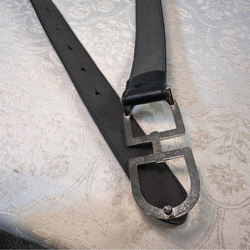 Black Leather Belt with Silver Buckle 37.5 inch - Picture 5 of 6